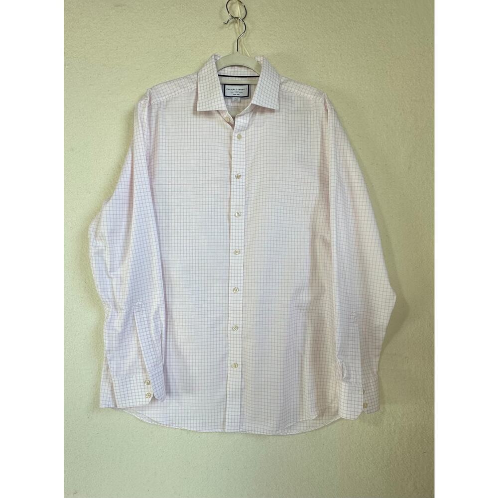 Charles Tyrwhitt Men's Pink & White Checked Dress Shirt SZ 17/36-Slim Fit